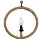 GloboStar® LINDELL 10001111 Vintage Κρεμαστό Φωτιστικό Ανάρτηση Μονόφωτο 1 x E27 IP20 Μαύρο Μέταλλο με Μπεζ Σχοινί - Μ33 x Π33 x Υ33cm - Image 5