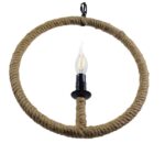 GloboStar® LINDELL 10001111 Vintage Κρεμαστό Φωτιστικό Ανάρτηση Μονόφωτο 1 x E27 IP20 Μαύρο Μέταλλο με Μπεζ Σχοινί - Μ33 x Π33 x Υ33cm - Image 6