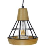 GloboStar® AKRON 10001133 Μοντέρνο Κρεμαστό Φωτιστικό Πλέγμα Μονόφωτο 1 x E27 IP20 Μπεζ Ξύλο με Μαύρο Μέταλλο - Μ19 x Π19 x Υ22cm - Image 4