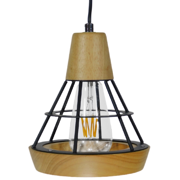 GloboStar® AKRON 10001133 Μοντέρνο Κρεμαστό Φωτιστικό Πλέγμα Μονόφωτο 1 x E27 IP20 Μπεζ Ξύλο με Μαύρο Μέταλλο - Μ19 x Π19 x Υ22cm - Image 4