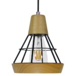 GloboStar® AKRON 10001133 Μοντέρνο Κρεμαστό Φωτιστικό Πλέγμα Μονόφωτο 1 x E27 IP20 Μπεζ Ξύλο με Μαύρο Μέταλλο - Μ19 x Π19 x Υ22cm - Image 5