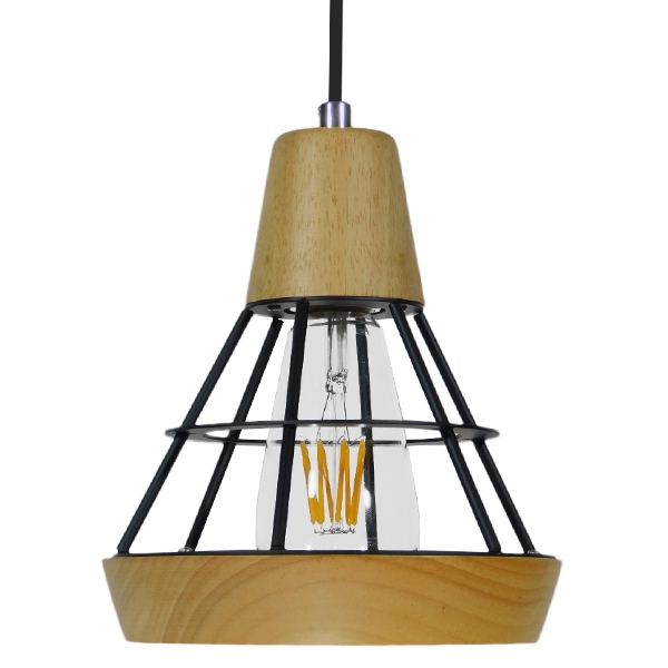 GloboStar® AKRON 10001133 Μοντέρνο Κρεμαστό Φωτιστικό Πλέγμα Μονόφωτο 1 x E27 IP20 Μπεζ Ξύλο με Μαύρο Μέταλλο - Μ19 x Π19 x Υ22cm - Image 5