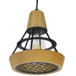 GloboStar® AKRON 10001133 Μοντέρνο Κρεμαστό Φωτιστικό Πλέγμα Μονόφωτο 1 x E27 IP20 Μπεζ Ξύλο με Μαύρο Μέταλλο - Μ19 x Π19 x Υ22cm - Image 6