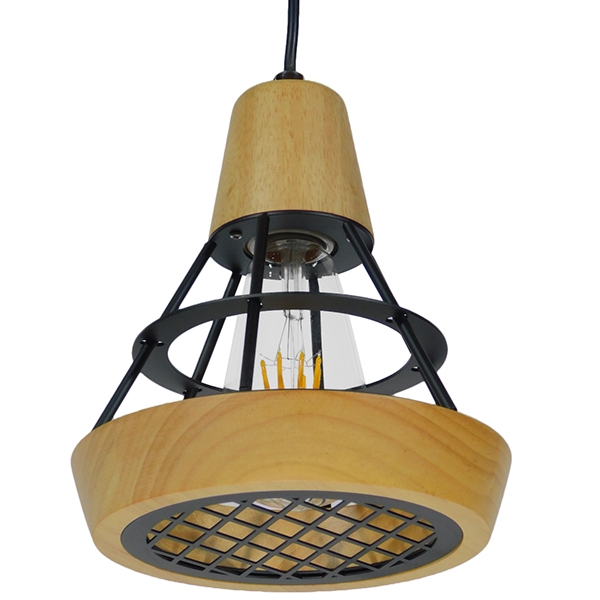 GloboStar® AKRON 10001133 Μοντέρνο Κρεμαστό Φωτιστικό Πλέγμα Μονόφωτο 1 x E27 IP20 Μπεζ Ξύλο με Μαύρο Μέταλλο - Μ19 x Π19 x Υ22cm - Image 6