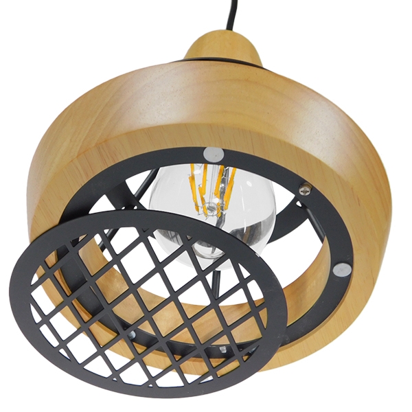 GloboStar® AKRON 10001133 Μοντέρνο Κρεμαστό Φωτιστικό Πλέγμα Μονόφωτο 1 x E27 IP20 Μπεζ Ξύλο με Μαύρο Μέταλλο - Μ19 x Π19 x Υ22cm - Image 10