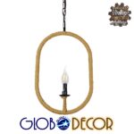 GloboStar® LINDELL 10001142 Vintage Κρεμαστό Φωτιστικό Ανάρτηση Μονόφωτο 1 x E27 IP20 Μαύρο Μέταλλο με Μπεζ Σχοινί - Μ35 x Π10 x Υ53cm - Image 2