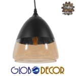 GloboStar® OLIVER 10001231 Vintage Κρεμαστό Φωτιστικό Καμπάνα Μονόφωτο 1 x E27 Μαύρο Μέταλλο με Μελί Γυαλί - Μ20 x Π20 x Υ21cm - Image 2