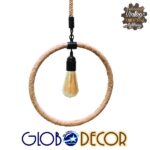 GloboStar® MALVERN 10001239 Vintage Κρεμαστό Φωτιστικό Ανάρτηση Μονόφωτο 1 x E27 IP20 Μαύρο Μέταλλο με Μπεζ Σχοινί - Μ34 x Π22 x Υ34cm - Image 2