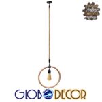 GloboStar® MALVERN 10001239 Vintage Κρεμαστό Φωτιστικό Ανάρτηση Μονόφωτο 1 x E27 IP20 Μαύρο Μέταλλο με Μπεζ Σχοινί - Μ34 x Π22 x Υ34cm - Image 3