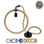 GloboStar® MALVERN 10001239 Vintage Κρεμαστό Φωτιστικό Ανάρτηση Μονόφωτο 1 x E27 IP20 Μαύρο Μέταλλο με Μπεζ Σχοινί - Μ34 x Π22 x Υ34cm - Image 4