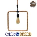 GloboStar® MALVERN 10001240 Vintage Κρεμαστό Φωτιστικό Ανάρτηση Μονόφωτο 1 x E27 IP20 Μαύρο Μέταλλο με Μπεζ Σχοινί - Μ33 x Π22 x Υ33cm - Image 2