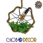 GloboStar® BRADLEY 10001328 Vintage Κρεμαστό Φωτιστικό Πλέγμα Μονόφωτο 1 x E27 IP20 Μπεζ Σχοινί, Πράσινο Πλαστικό με Μαύρο Μέταλλο - Μ33 x Π33 x Υ33cm - Image 2