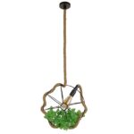GloboStar® BRADLEY 10001328 Vintage Κρεμαστό Φωτιστικό Πλέγμα Μονόφωτο 1 x E27 IP20 Μπεζ Σχοινί, Πράσινο Πλαστικό με Μαύρο Μέταλλο - Μ33 x Π33 x Υ33cm - Image 3