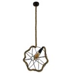 GloboStar® BRADLEY 10001328 Vintage Κρεμαστό Φωτιστικό Πλέγμα Μονόφωτο 1 x E27 IP20 Μπεζ Σχοινί, Πράσινο Πλαστικό με Μαύρο Μέταλλο - Μ33 x Π33 x Υ33cm - Image 5