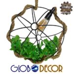 GloboStar® BRADLEY 10001329 Vintage Κρεμαστό Φωτιστικό Πλέγμα Μονόφωτο 1 x E27 IP20 Μπεζ Σχοινί, Πράσινο Πλαστικό με Μαύρο Μέταλλο - Μ42 x Π42 x Υ42cm - Image 2