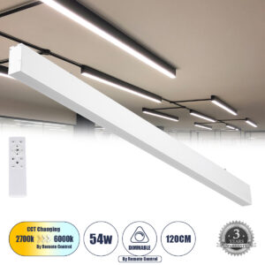 GloboStar® FELIX 61029-S Γραμμικό Φωτιστικό Οροφής Linear LED CCT 54W 6500lm 120° AC 220-240V Μ120 x Π3.5 x Υ7cm - Εναλλαγή Φωτισμού μέσω Τηλεχειριστηρίου All In One Ψυχρό 6000k+Φυσικό 4500k+Θερμό 2700k Dimmable - Λευκό - 3 Years Warranty