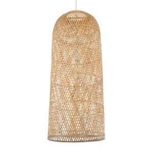 GloboStar® CALERO 01712 Boho Κρεμαστό Φωτιστικό Πλέγμα Μονόφωτο 1 x E27 IP20 Μπεζ Ξύλο - Μ40 x Π40 x Υ90cm