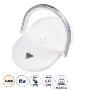 GloboStar® ECLIPSE 76559 Μοντέρνο Επιτραπέζιο Φωτιστικό Πορτατίφ LED 15W 1200lm 180° AC 230V - με Ασύρματη Φόρτιση - Wireless Charger - Διακόπτη Αφής με 3 Εντάσεις Φωτισμού Φυσικό Λευκό 4500K Dimmable - Μ17 x Π13 x Υ10 - Λευκό