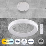 GloboStar® MELINA 61044 Κρεμαστή Πλαφονιέρα Οροφής Κύκλος LED CCT 55W 6376lm 120° AC 220-240V - Εναλλαγή Φωτισμού μέσω Τηλεχειριστηρίου All In One Ψυχρό Λευκό 6000k+Φυσικό Λευκό 4500k+Θερμό Λευκό 2700k Dimmable Φ48cm - Λευκό - 3 Years Warranty
