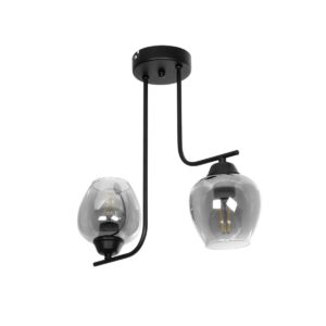 GloboStar® GLOSSA 201-0091 Vintage Κρεμαστό Φωτιστικό Μπάλα Δίφωτο 2 x E27 IP20 Μαύρο Μέταλλο με Φιμέ Γυαλί - Μ30 x Π15 x Υ54cm