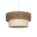 GloboStar® LIVI 203-0175 Μοντέρνο Κρεμαστό Φωτιστικό Καπέλο Μονόφωτο 1 x E27 IP20 Σκούρο Καφέ & Λευκό Ύφασμα - Μ38 x Π38 x Υ95cm