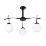 GloboStar® LUNA 01087 Μοντέρνο Φωτιστικό Οροφής Καμπάνα Τριφωτο 3 x E27 IP20 Μαύρο Μέταλλο με Λευκό Γυαλί - Μ45 x Π45 x Υ40cm