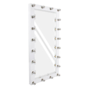 GloboStar® MAKEUP MIRROR-160x80-4 Μοντέρνος Καθρέπτης Μακιγιάζ με Πλαίσιο Φυσικού Ξύλου με Διακόπτη On/Off 20 x E27 AC220-240V - Μ80 x Π7 x Υ160cm - Λευκή Λάκα