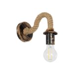 GloboStar® DAKER 01184 Vintage Επιτοίχιο Φωτιστικό Απλίκα Μονόφωτο 1 x E27 IP20 Χάλκινο Μέταλλο Με Μπεζ Σχοινί - Μ21 x Π12 x Υ16cm