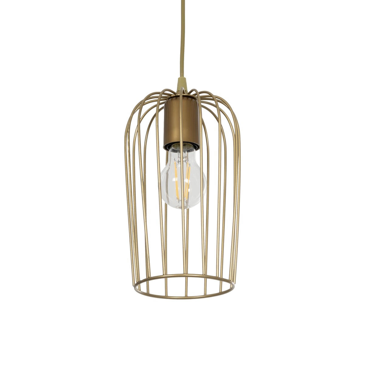 GloboStar® GLOMIA 201-0085 Vintage Κρεμαστό Φωτιστικό Πλέγμα Μονόφωτο 1 x E27 IP20 Μαύρο με Μπρονζέ Μέταλλο - Μ15 x Π15 x Υ75cm