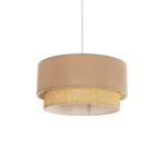 GloboStar® BIGGIE 204-0096 Μοντέρνο Κρεμαστό Φωτιστικό Kαπέλο Μονόφωτο 1 x E27 IP20 Μπεζ  Ύφασμα με Μπεζ Rattan - Μ30 x Π30 x Υ70cm