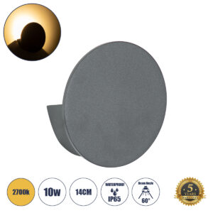 GloboStar® REDONDO 60573 Φωτιστικό Τοίχου - Απλίκα Αρχιτεκτονικού Φωτισμού Εσωτερικού/Εξωτερικού Χώρου Up or Down LED 10W 1000lm 60° AC220-240V Αδιάβροχο IP65 - Σώμα Αλουμινίου & Tempered Glass - Μ14 x Π14 x Υ4.5cm - Θερμό Λευκό 2700K - Γκρι Ανθρακί - Bridgelux Chip - 5 Years Warranty