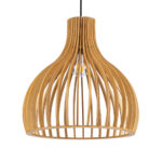 GloboStar® SCANDINAVIA 01697 Μοντέρνο Κρεμαστό Φωτιστικό Πλέγμα Μονόφωτο 1 x E27 IP20 Μπεζ Ξύλο - Μ35 x Π35 x Υ35cm