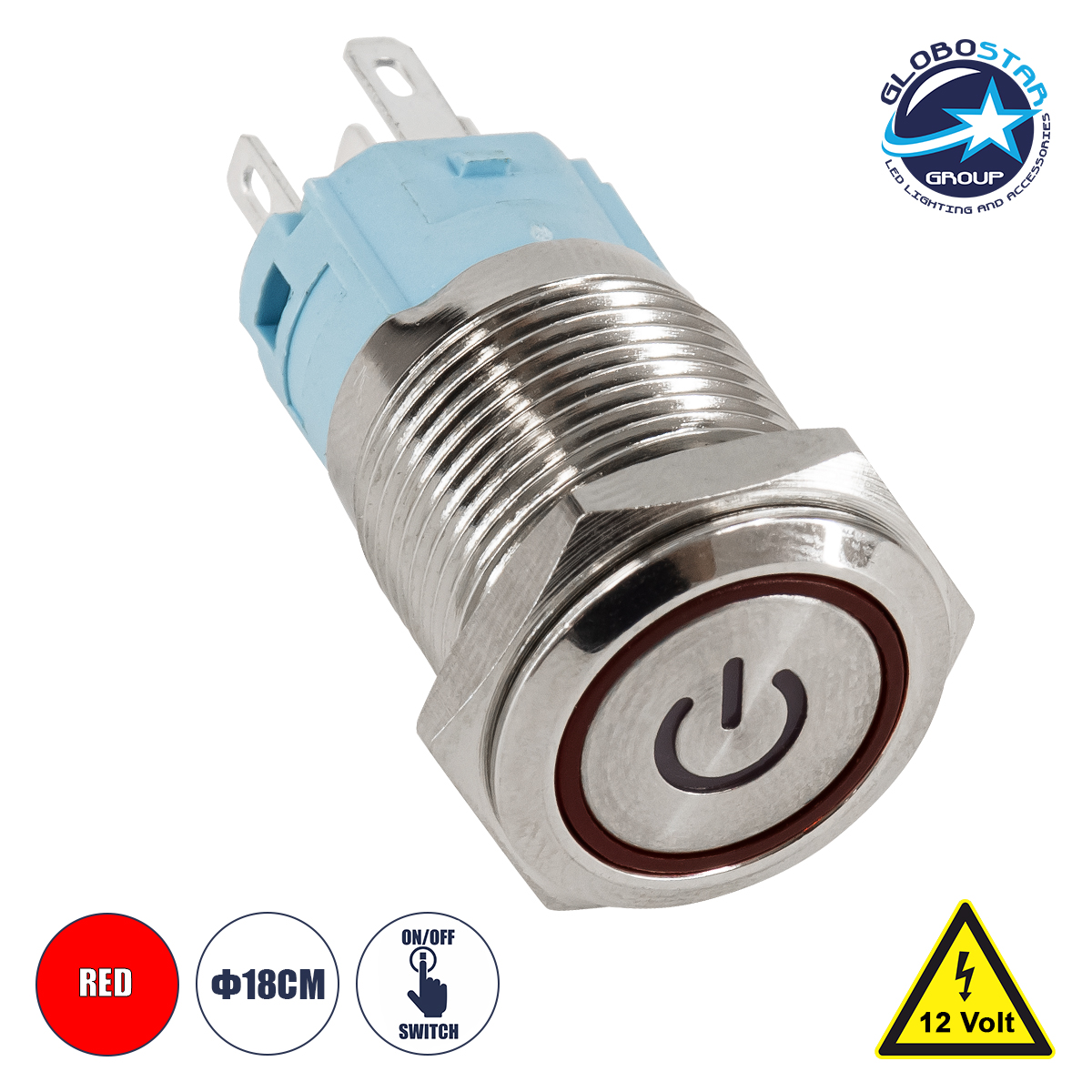 GloboStar® 70781 LED Φωτιζόμενος Διακόπτης Χωνευτός - Μπουτόν On/Off Ανοξείδωτος DC 12V με Angel Eye Αδιάβροχο Φ18mm IP67 Κόκκινο - Image 3