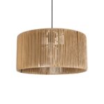 GloboStar® KYCLOS 203-0049 Boho Κρεμαστό Φωτιστικό Καπέλο Μονόφωτο 1 x E27 IP20 Μπεζ Rattan - M40 x Π40 x Υ25.5cm