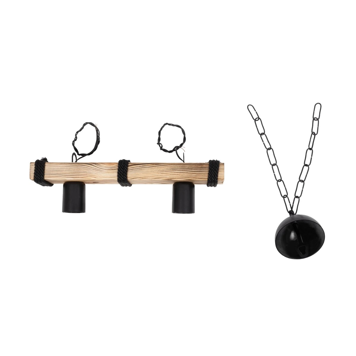 GloboStar® GLISTER 201-0002 Vintage Κρεμαστό Φωτιστικό Ράγα Δίφωτο 2 x E27 IP20 Μπεζ Ξύλο με Μαύρο Σχοινί - Μ40 x Π10 x Υ65cm - Image 9