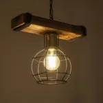 GloboStar® STARLO 201-0004 Vintage Κρεμαστό Φωτιστικό Ράγα Μονόφωτο 1 x E27 IP20 Μπεζ Ξύλο με Μαύρο Μέταλλο - Μ30 x Π15 x Υ60cm - Image 2