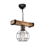 GloboStar® STARLO 201-0004 Vintage Κρεμαστό Φωτιστικό Ράγα Μονόφωτο 1 x E27 IP20 Μπεζ Ξύλο με Μαύρο Μέταλλο - Μ30 x Π15 x Υ60cm - Image 3