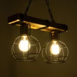 GloboStar® STARLO 201-0005 Vintage Κρεμαστό Φωτιστικό Ράγα Δίφωτο 2 x E27 IP20 Μπεζ Ξύλο με Μαύρο Μέταλλο - Μ40 x Π15x Υ65cm - Image 2
