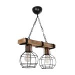 GloboStar® STARLO 201-0005 Vintage Κρεμαστό Φωτιστικό Ράγα Δίφωτο 2 x E27 IP20 Μπεζ Ξύλο με Μαύρο Μέταλλο - Μ40 x Π15x Υ65cm - Image 3
