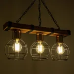 GloboStar® STARLO 201-0006 Vintage Κρεμαστό Φωτιστικό Ράγα Τρίφωτο 3 x E27 IP20 Μπεζ Ξύλο με Μαύρο Μέταλλο - Μ50 x Π15 x Υ65cm - Image 2