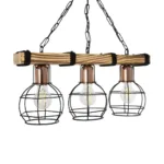 GloboStar® STARLO 201-0006 Vintage Κρεμαστό Φωτιστικό Ράγα Τρίφωτο 3 x E27 IP20 Μπεζ Ξύλο με Μαύρο Μέταλλο - Μ50 x Π15 x Υ65cm - Image 4
