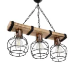 GloboStar® STARLO 201-0006 Vintage Κρεμαστό Φωτιστικό Ράγα Τρίφωτο 3 x E27 IP20 Μπεζ Ξύλο με Μαύρο Μέταλλο - Μ50 x Π15 x Υ65cm - Image 5