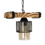 GloboStar® GLORA 201-0007 Vintage Κρεμαστό Φωτιστικό Ράγα Vintage Μονόφωτο 1 x E27 IP20 Μπεζ Ξύλο με Μαύρο Μέταλλο & Μελί Γυαλί - Μ30 x Π15 x Υ60cm - Image 4