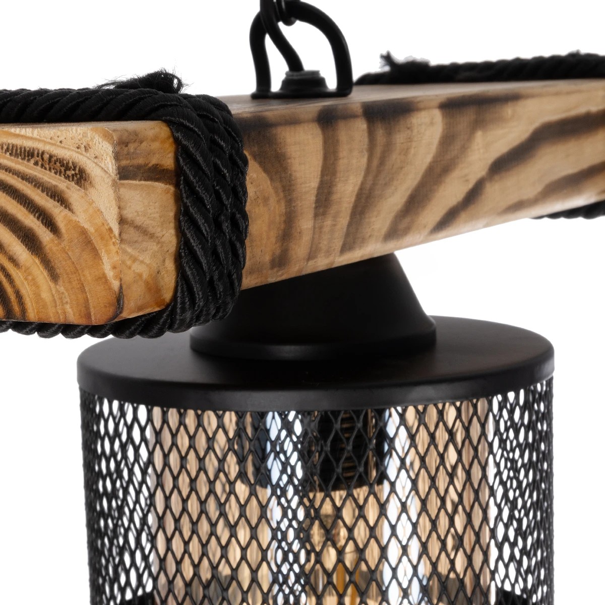 GloboStar® GLORA 201-0007 Vintage Κρεμαστό Φωτιστικό Ράγα Vintage Μονόφωτο 1 x E27 IP20 Μπεζ Ξύλο με Μαύρο Μέταλλο & Μελί Γυαλί - Μ30 x Π15 x Υ60cm - Image 7