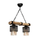 GloboStar® GLORA 201-0008 Vintage Κρεμαστό Φωτιστικό Ράγα Δίφωτο 2 x E27 IP20 Μπεζ Ξύλο με Μαύρο Μέταλλο & Μελί Γυαλί - Μ40 x Π15x Υ65cm - Image 3