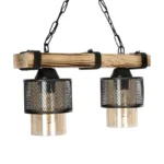 GloboStar® GLORA 201-0008 Vintage Κρεμαστό Φωτιστικό Ράγα Δίφωτο 2 x E27 IP20 Μπεζ Ξύλο με Μαύρο Μέταλλο & Μελί Γυαλί - Μ40 x Π15x Υ65cm - Image 4