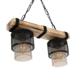 GloboStar® GLORA 201-0008 Vintage Κρεμαστό Φωτιστικό Ράγα Δίφωτο 2 x E27 IP20 Μπεζ Ξύλο με Μαύρο Μέταλλο & Μελί Γυαλί - Μ40 x Π15x Υ65cm - Image 5