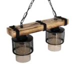 GloboStar® GLORA 201-0008 Vintage Κρεμαστό Φωτιστικό Ράγα Δίφωτο 2 x E27 IP20 Μπεζ Ξύλο με Μαύρο Μέταλλο & Μελί Γυαλί - Μ40 x Π15x Υ65cm - Image 6