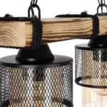 GloboStar® GLORA 201-0008 Vintage Κρεμαστό Φωτιστικό Ράγα Δίφωτο 2 x E27 IP20 Μπεζ Ξύλο με Μαύρο Μέταλλο & Μελί Γυαλί - Μ40 x Π15x Υ65cm - Image 7