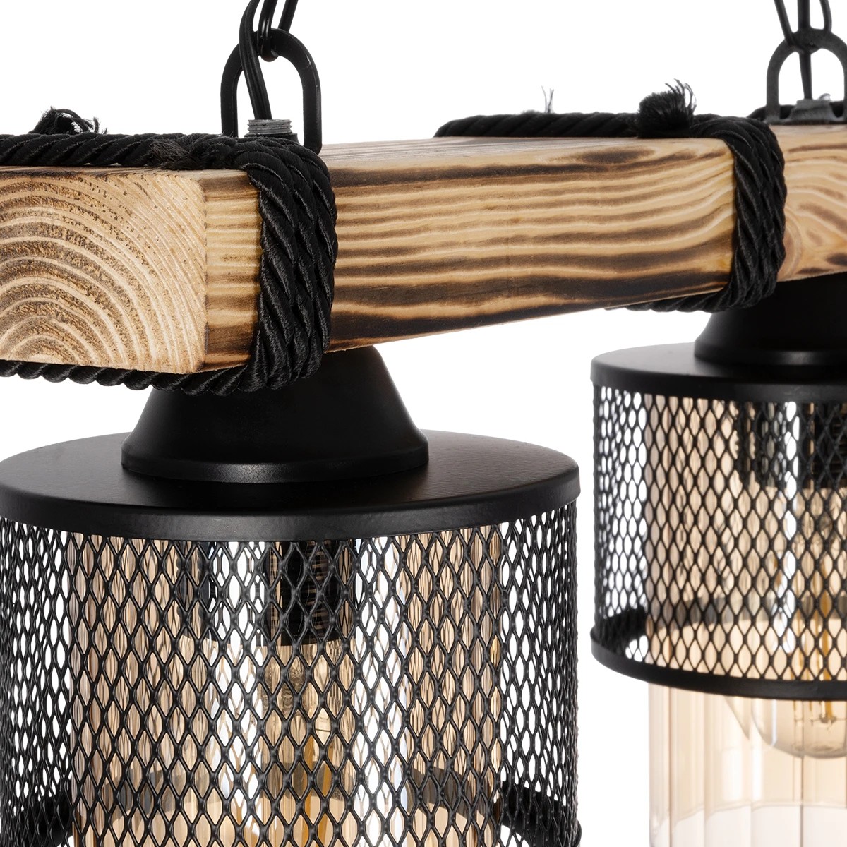 GloboStar® GLORA 201-0008 Vintage Κρεμαστό Φωτιστικό Ράγα Δίφωτο 2 x E27 IP20 Μπεζ Ξύλο με Μαύρο Μέταλλο & Μελί Γυαλί - Μ40 x Π15x Υ65cm - Image 7